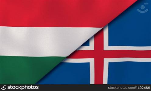 Two states flags of Hungary and Iceland. High quality business background. 3d illustration. The flags of Hungary and Iceland. News, reportage, business background. 3d illustration