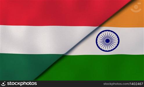 Two states flags of Hungary and India. High quality business background. 3d illustration. The flags of Hungary and India. News, reportage, business background. 3d illustration