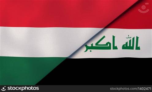 Two states flags of Hungary and Iraq. High quality business background. 3d illustration. The flags of Hungary and Iraq. News, reportage, business background. 3d illustration