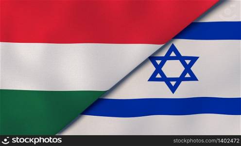 Two states flags of Hungary and Israel. High quality business background. 3d illustration. The flags of Hungary and Israel. News, reportage, business background. 3d illustration