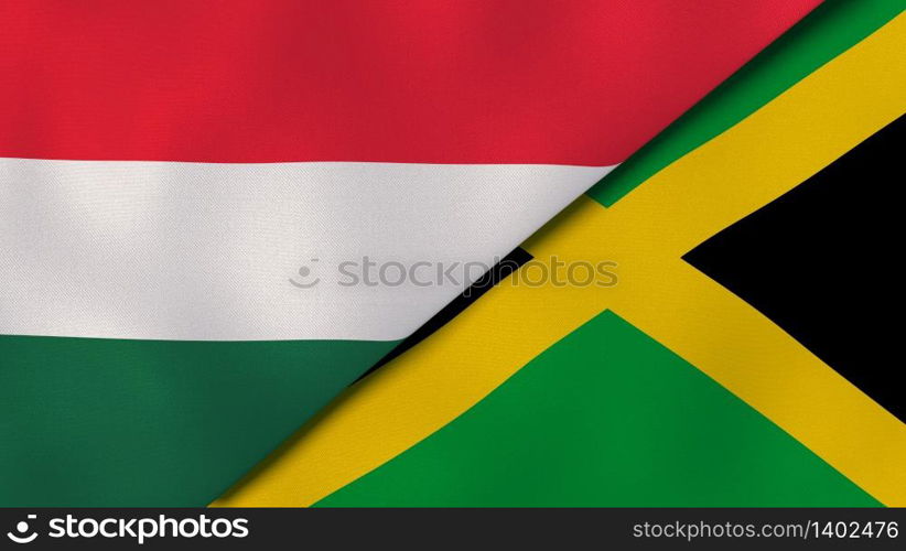 Two states flags of Hungary and Jamaica. High quality business background. 3d illustration. The flags of Hungary and Jamaica. News, reportage, business background. 3d illustration