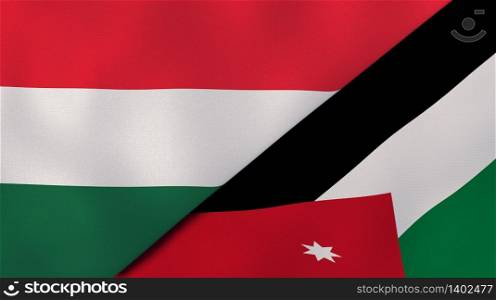 Two states flags of Hungary and Jordan. High quality business background. 3d illustration. The flags of Hungary and Jordan. News, reportage, business background. 3d illustration