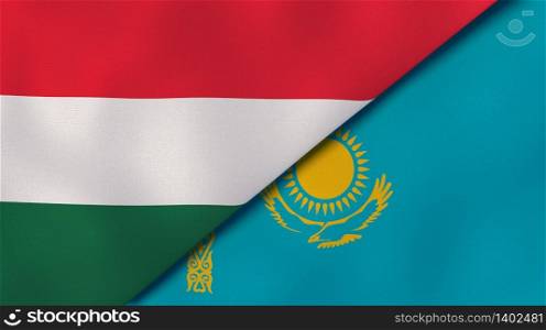 Two states flags of Hungary and Kazakhstan. High quality business background. 3d illustration. The flags of Hungary and Kazakhstan. News, reportage, business background. 3d illustration