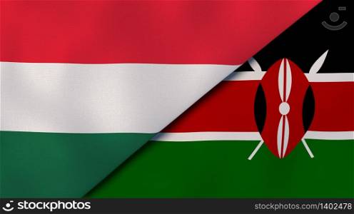 Two states flags of Hungary and Kenya. High quality business background. 3d illustration. The flags of Hungary and Kenya. News, reportage, business background. 3d illustration