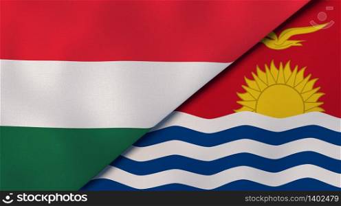 Two states flags of Hungary and Kiribati. High quality business background. 3d illustration. The flags of Hungary and Kiribati. News, reportage, business background. 3d illustration