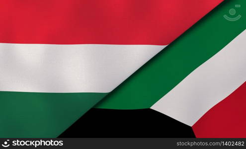 Two states flags of Hungary and Kuwait. High quality business background. 3d illustration. The flags of Hungary and Kuwait. News, reportage, business background. 3d illustration