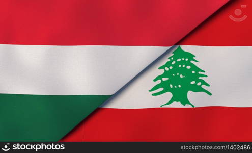 Two states flags of Hungary and Lebanon. High quality business background. 3d illustration. The flags of Hungary and Lebanon. News, reportage, business background. 3d illustration