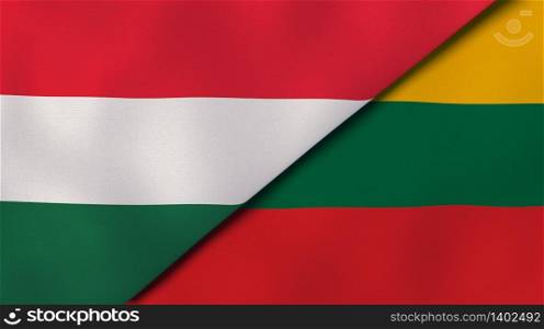 Two states flags of Hungary and Lithuania. High quality business background. 3d illustration. The flags of Hungary and Lithuania. News, reportage, business background. 3d illustration
