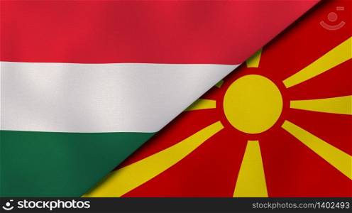 Two states flags of Hungary and Macedonia. High quality business background. 3d illustration. The flags of Hungary and Macedonia. News, reportage, business background. 3d illustration