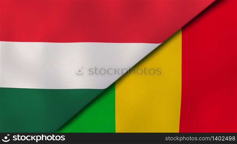 Two states flags of Hungary and Mali. High quality business background. 3d illustration. The flags of Hungary and Mali. News, reportage, business background. 3d illustration