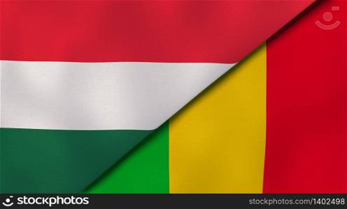 Two states flags of Hungary and Mali. High quality business background. 3d illustration. The flags of Hungary and Mali. News, reportage, business background. 3d illustration