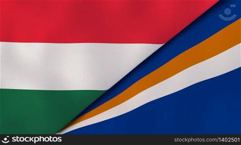 Two states flags of Hungary and Marshall Islands. High quality business background. 3d illustration. The flags of Hungary and Marshall Islands. News, reportage, business background. 3d illustration