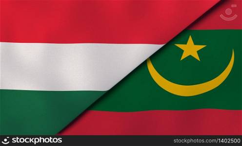 Two states flags of Hungary and Mauritania. High quality business background. 3d illustration. The flags of Hungary and Mauritania. News, reportage, business background. 3d illustration