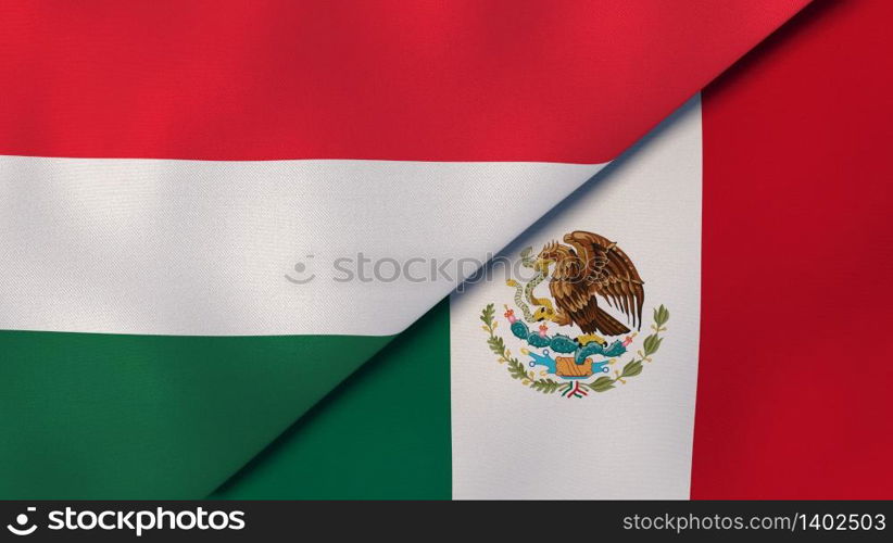 Two states flags of Hungary and Mexico. High quality business background. 3d illustration. The flags of Hungary and Mexico. News, reportage, business background. 3d illustration