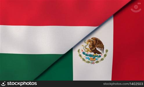 Two states flags of Hungary and Mexico. High quality business background. 3d illustration. The flags of Hungary and Mexico. News, reportage, business background. 3d illustration