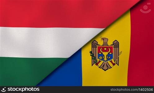 Two states flags of Hungary and Moldova. High quality business background. 3d illustration. The flags of Hungary and Moldova. News, reportage, business background. 3d illustration