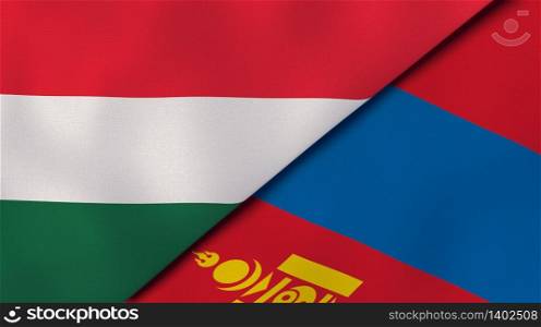Two states flags of Hungary and Mongolia. High quality business background. 3d illustration. The flags of Hungary and Mongolia. News, reportage, business background. 3d illustration