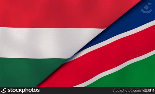 Two states flags of Hungary and Namibia. High quality business background. 3d illustration. The flags of Hungary and Namibia. News, reportage, business background. 3d illustration
