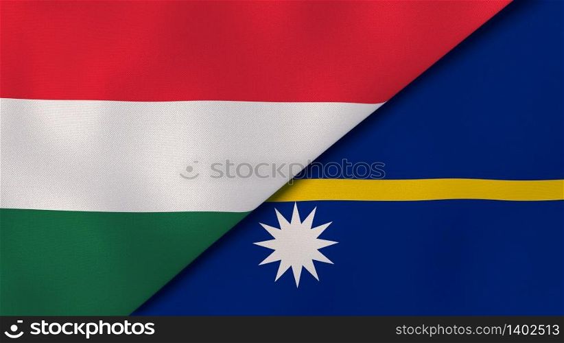 Two states flags of Hungary and Nauru. High quality business background. 3d illustration. The flags of Hungary and Nauru. News, reportage, business background. 3d illustration