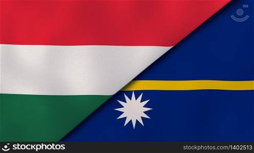 Two states flags of Hungary and Nauru. High quality business background. 3d illustration. The flags of Hungary and Nauru. News, reportage, business background. 3d illustration
