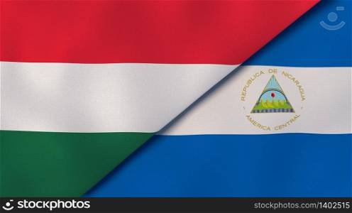 Two states flags of Hungary and Nicaragua. High quality business background. 3d illustration. The flags of Hungary and Nicaragua. News, reportage, business background. 3d illustration