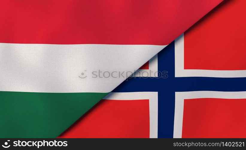 Two states flags of Hungary and Norway. High quality business background. 3d illustration. The flags of Hungary and Norway. News, reportage, business background. 3d illustration