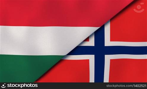 Two states flags of Hungary and Norway. High quality business background. 3d illustration. The flags of Hungary and Norway. News, reportage, business background. 3d illustration