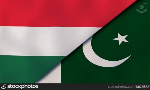 Two states flags of Hungary and Pakistan. High quality business background. 3d illustration. The flags of Hungary and Pakistan. News, reportage, business background. 3d illustration