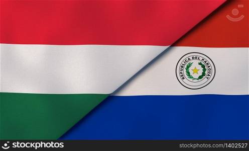 Two states flags of Hungary and Paraguay. High quality business background. 3d illustration. The flags of Hungary and Paraguay. News, reportage, business background. 3d illustration