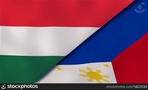 Two states flags of Hungary and Philippines. High quality business background. 3d illustration. The flags of Hungary and Philippines. News, reportage, business background. 3d illustration