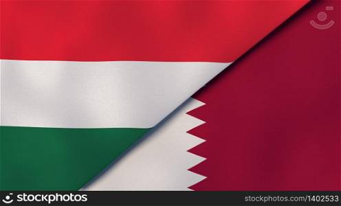 Two states flags of Hungary and Qatar. High quality business background. 3d illustration. The flags of Hungary and Qatar. News, reportage, business background. 3d illustration