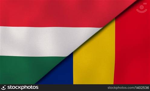 Two states flags of Hungary and Romania. High quality business background. 3d illustration. The flags of Hungary and Romania. News, reportage, business background. 3d illustration