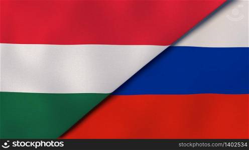 Two states flags of Hungary and Russia. High quality business background. 3d illustration. The flags of Hungary and Russia. News, reportage, business background. 3d illustration