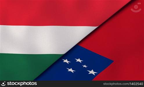 Two states flags of Hungary and Samoa. High quality business background. 3d illustration. The flags of Hungary and Samoa. News, reportage, business background. 3d illustration