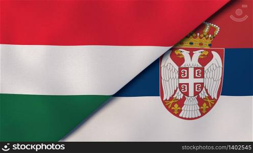Two states flags of Hungary and Serbia. High quality business background. 3d illustration. The flags of Hungary and Serbia. News, reportage, business background. 3d illustration