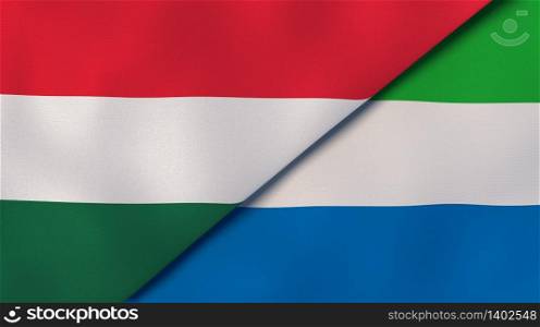 Two states flags of Hungary and Sierra Leone. High quality business background. 3d illustration. The flags of Hungary and Sierra Leone. News, reportage, business background. 3d illustration
