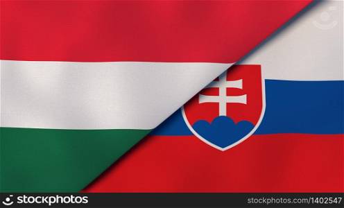 Two states flags of Hungary and Slovakia. High quality business background. 3d illustration. The flags of Hungary and Slovakia. News, reportage, business background. 3d illustration