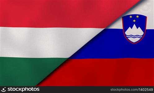 Two states flags of Hungary and Slovenia. High quality business background. 3d illustration. The flags of Hungary and Slovenia. News, reportage, business background. 3d illustration