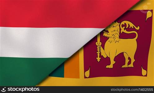 Two states flags of Hungary and Sri Lanka. High quality business background. 3d illustration. The flags of Hungary and Sri Lanka. News, reportage, business background. 3d illustration