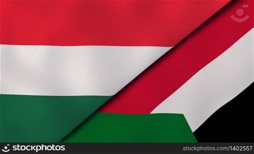 Two states flags of Hungary and Sudan. High quality business background. 3d illustration. The flags of Hungary and Sudan. News, reportage, business background. 3d illustration