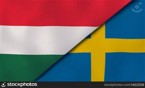 Two states flags of Hungary and Sweden. High quality business background. 3d illustration. The flags of Hungary and Sweden. News, reportage, business background. 3d illustration