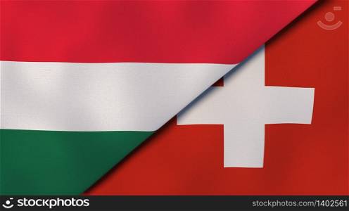 Two states flags of Hungary and Switzerland. High quality business background. 3d illustration. The flags of Hungary and Switzerland. News, reportage, business background. 3d illustration