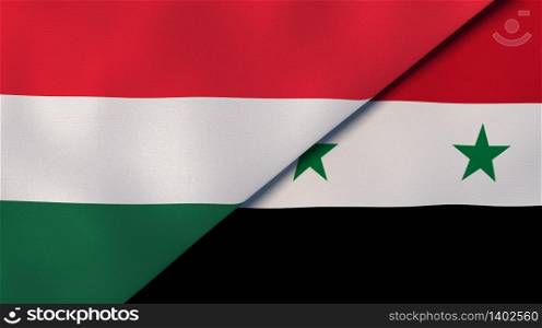 Two states flags of Hungary and Syria. High quality business background. 3d illustration. The flags of Hungary and Syria. News, reportage, business background. 3d illustration