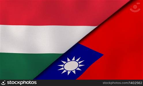 Two states flags of Hungary and Taiwan. High quality business background. 3d illustration. The flags of Hungary and Taiwan. News, reportage, business background. 3d illustration