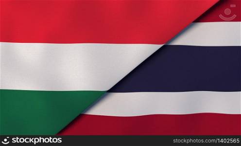 Two states flags of Hungary and Thailand. High quality business background. 3d illustration. The flags of Hungary and Thailand. News, reportage, business background. 3d illustration