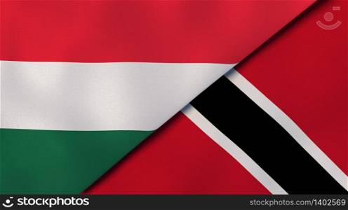 Two states flags of Hungary and Trinidad and Tobago. High quality business background. 3d illustration. The flags of Hungary and Trinidad and Tobago. News, reportage, business background. 3d illustration