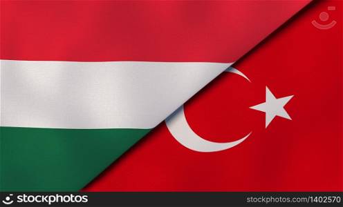 Two states flags of Hungary and Turkey. High quality business background. 3d illustration. The flags of Hungary and Turkey. News, reportage, business background. 3d illustration