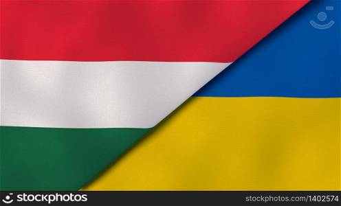 Two states flags of Hungary and Ukraine. High quality business background. 3d illustration. The flags of Hungary and Ukraine. News, reportage, business background. 3d illustration