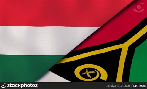 Two states flags of Hungary and Vanuatu. High quality business background. 3d illustration. The flags of Hungary and Vanuatu. News, reportage, business background. 3d illustration