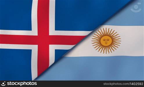 Two states flags of Iceland and Argentina. High quality business background. 3d illustration. The flags of Iceland and Argentina. News, reportage, business background. 3d illustration